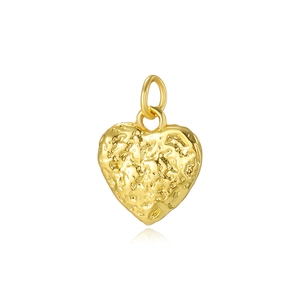 Minimalist gold heart pendant with textured hammered finish and polished metal loop