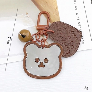 Cute brown bear keychain with cookie charm and bell, 70mm height pendant for bags