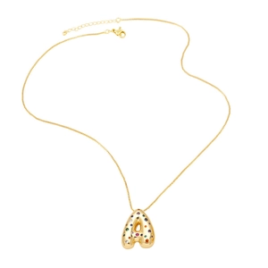 Gold plated alphabet A necklace featuring colorful cubic zirconia pave balloon letter