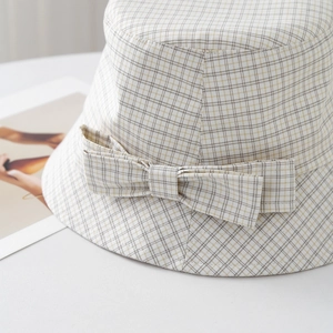 Chapeau de soleil à carreaux de style japonais avec tissu respirant et décor nœud