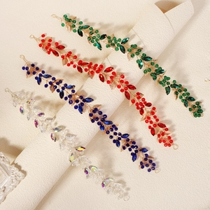 Handmade Woven Bridal Headband Elegant Alloy Leaf Colorful Rhinestone Crystal Hair Vine For Wedding Prom Party