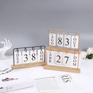 Nordic Perpetual Flip Calendar Wooden Base Metal Frame Manual Desktop Date Display For Home Office Decor Minimalist