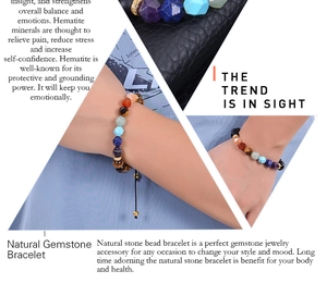 Detailed close-up of 10mm tiger eye gemstone beads and adjustable woven cord bracelet