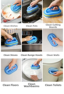Close-up of the versatile handheld cleaning brush used on kitchen and bathroom surfaces
