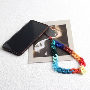Colorful bohemian acrylic phone lanyard strap with rainbow gradient chain design