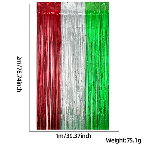 Detailed dimension guide for 1x2m red white green metallic tinsel foil fringe curtain