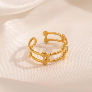 Minimalist 18K gold-plated stainless steel geometric open ring on cream silk fabric