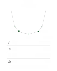 Macro detail of S925 sterling silver chain with emerald zircon stones and size specs