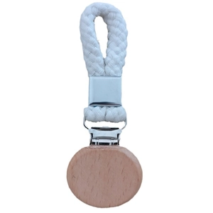Woven cotton towel clip with a round wooden clamp for bathroom organization