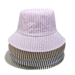Women's summer striped sun hats with glitter dots in pink brown blue and grey