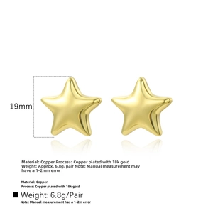 Detail of 18k gold plated star earrings with 19mm size specifications and 6.8g weight