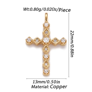 Detailed size specifications of the gold cross pendant with cubic zirconia inlays
