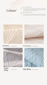 Quilted sofa cover texture details in off-white, champagne, grey and aqua blue colors