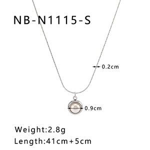 Detail view of pearl pendant necklace showing dimensions 0.9cm diameter and 46cm chain length