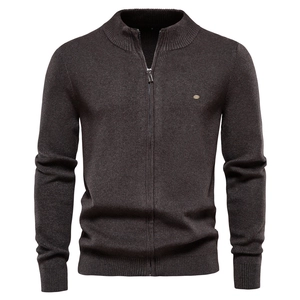 Men's Knitted Cardigan Sweater Full Zip Stand Collar Slim Fit Long Sleeve Casual Solid Color Soft Breathable Outerwear