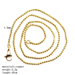 Detail of 45cm golden copper bead chain necklace, 1.5mm diameter with 2.2g weight