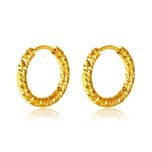 Minimalist Geometric Hoop Earrings For Women Stainless Steel Diamond Cut Texture Huggie Earrings Fashion Jewelry Gift