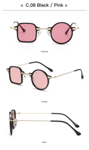 Vues détaillées de lunettes de soleil TR90 avec verres roses et branches en métal doré