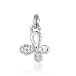 Polished silver butterfly pendant with cubic zirconia inlay on a white background
