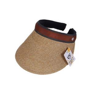 Visera de sol para mujer con ala ancha, protección UV y cinta marrón decorativa