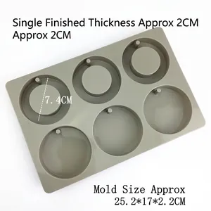 6-cavity round silicone mold for DIY aroma wax and handmade soap, 25.2x17x2.2cm