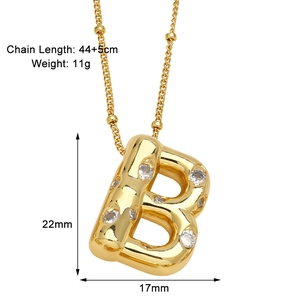 Dessin détaillé des dimensions du collier lettre B doré avec incrustations de zircons