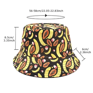 Reversible bucket hat with banana and papaya tropical print with 56-58cm head size