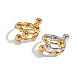 Minimalist spiral layered open ring with gold and silver ball details in titanium steel