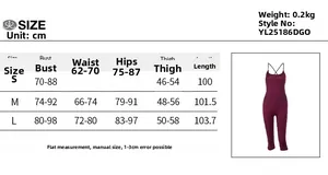 Tableau des tailles détaillé pour combishort de sport dos nu femmes, tailles S, M, L