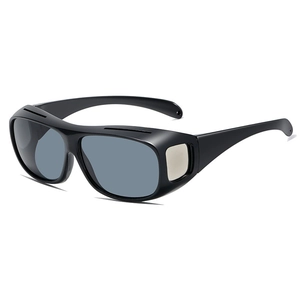 Polarized matte black wrap-around driving sunglasses with side windows and grey lenses
