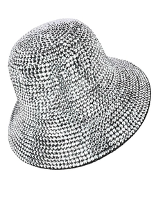 Detailed close-up showing silver rhinestones on a stylish disco bucket hat fabric