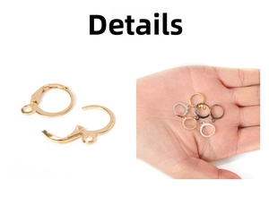 Detail of leverback earring hooks with hanging loops in various plating metal finishes