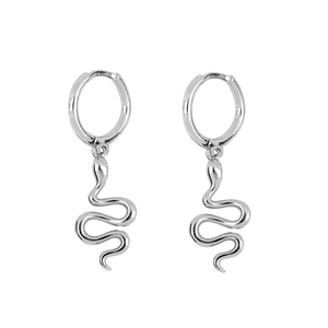 Vintage silver S925 snake charm hoop earrings with creative animal design for women