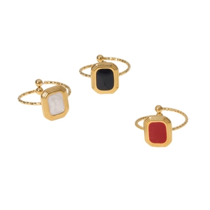 Three-piece retro gold square rings set with white black and red rectangular stones