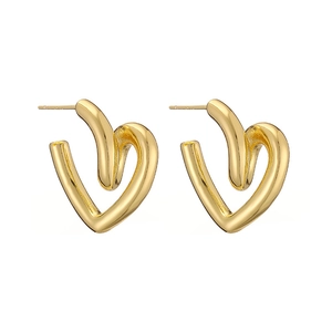 Minimalist 18K gold plated hollow heart-shaped pea stud earrings for women