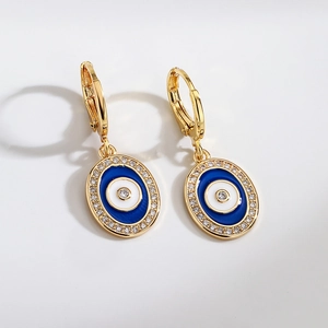 Exquisite gold-plated evil eye earrings with blue enamel and cubic zirconia stones