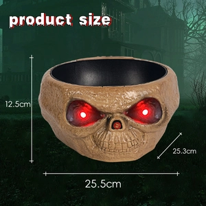 Halloween skull candy bowl with glowing red eyes and sizing 25.5cm x 25.3cm x 12.5cm