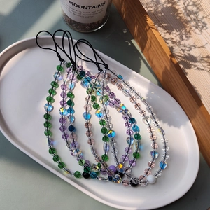 Phone Lanyard Wrist Strap Beaded Glass Crystal Iridescent Heart Colorful Handmade String Charm For Women Girls