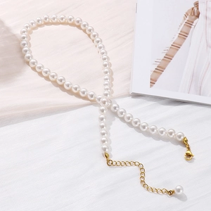 Elegant white pearl choker necklace with gold adjustable extension chain for women
