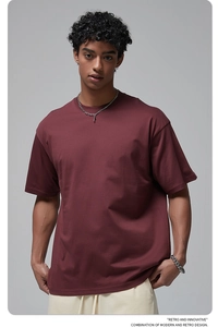 Deep burgundy oversized cotton t-shirt with dropped shoulder design for men