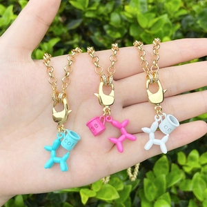 Collier En Cuivre Plaqué Or 18 carats Pendentif Chien Ballon Coloré Tasse De Café Chaîne Épaisse Fermoir Zircon Bijoux