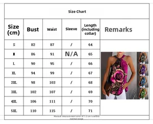 Size chart for halter rose print top showing bust and length measurements in centimeters