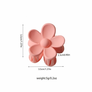 Matte pink flower hair claw clip with 3.5cm mini size dimensions for styling