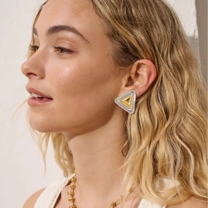Modern 18k gold and silver two-tone stainless steel triangle stud earrings for women