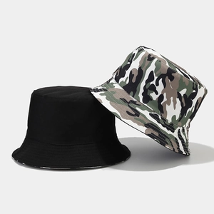 Reversible camouflage and black cotton bucket hat set for outdoor sun protection