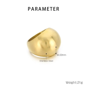 Detailed technical view of 22mm wide gold stainless steel ring with dimensions and weight