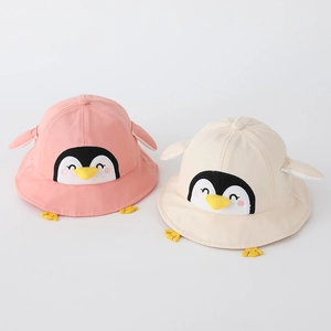 Détails des ailes de pingouin 3D et broderies sur chapeaux bobs en coton pour tout-petits