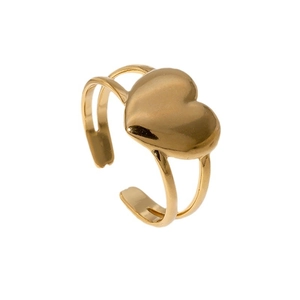 Polierter, 18K vergoldeter Edelstahl-Herzring mit zweireihigem, offenem Design