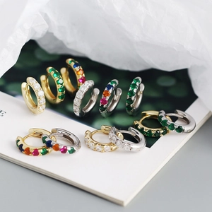 Boucles d'oreilles créoles en argent S925 de style français avec zircons multicolores