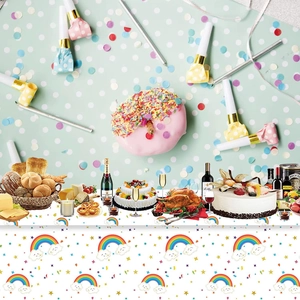 Rainbow and donut themed disposable PE tablecloth for children birthday party celebration